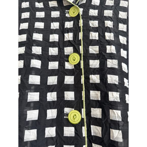 Ali Miles Sheer Black and White Checkered with Green Accents Collar Button Down - Picture 3 of 7